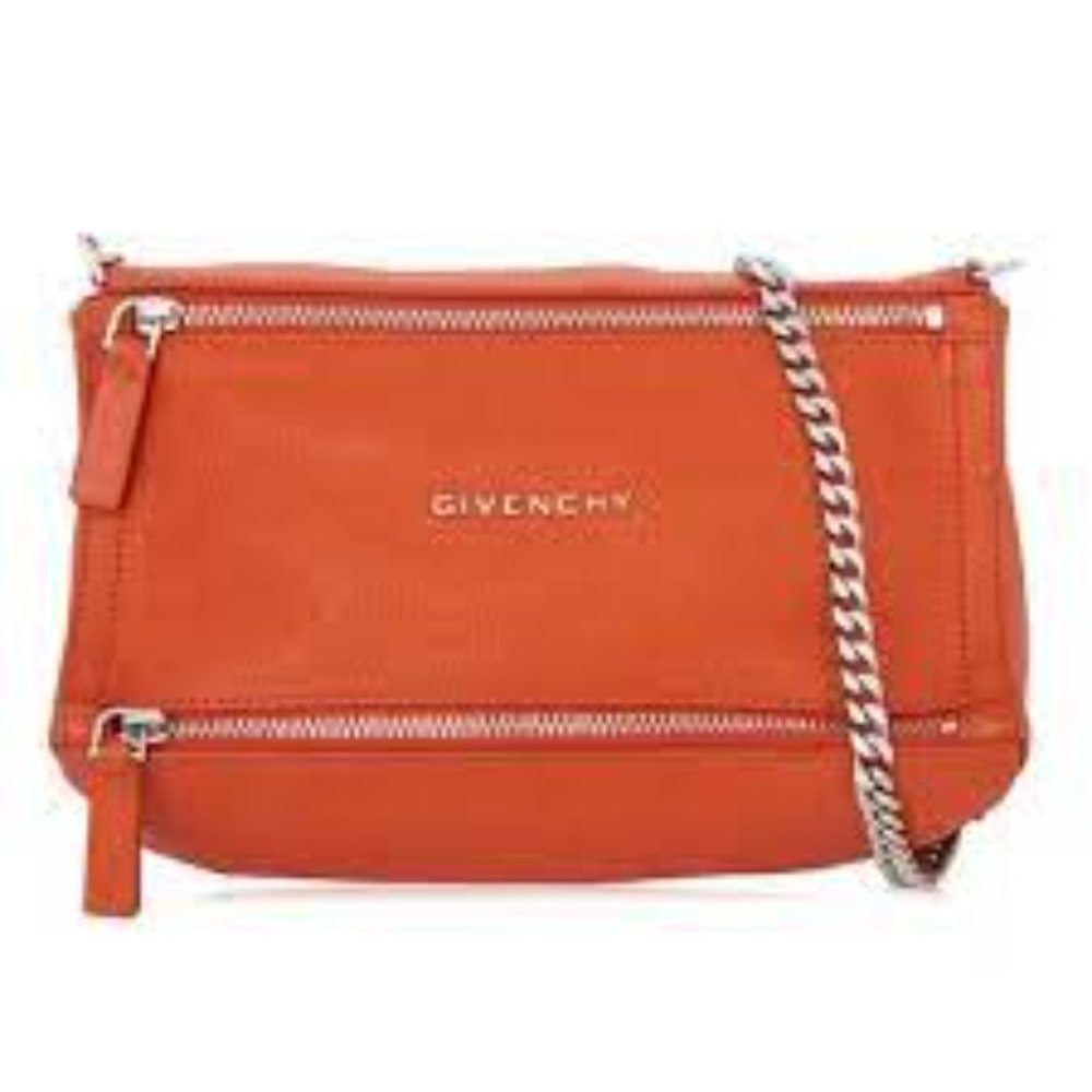 Givenchy Tangerine Red Sugar Goatskin Mini Chain Pandora Crossbody Bag Purse